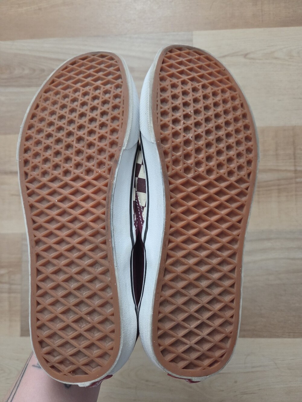 Vans Slip-On Checkerboard Sneakers in Maroon and Cream - Picture 8 of 10